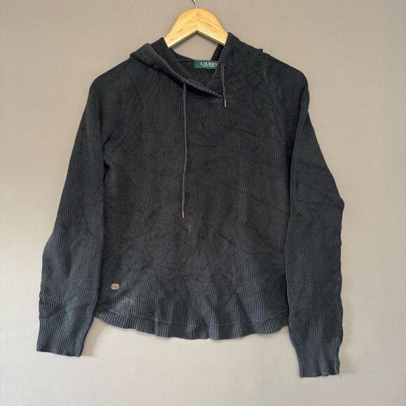 Lauren Ralph Lauren Knit Hoodie Size Medium 100% Cotton Faded Black Color - Picture 1 of 11